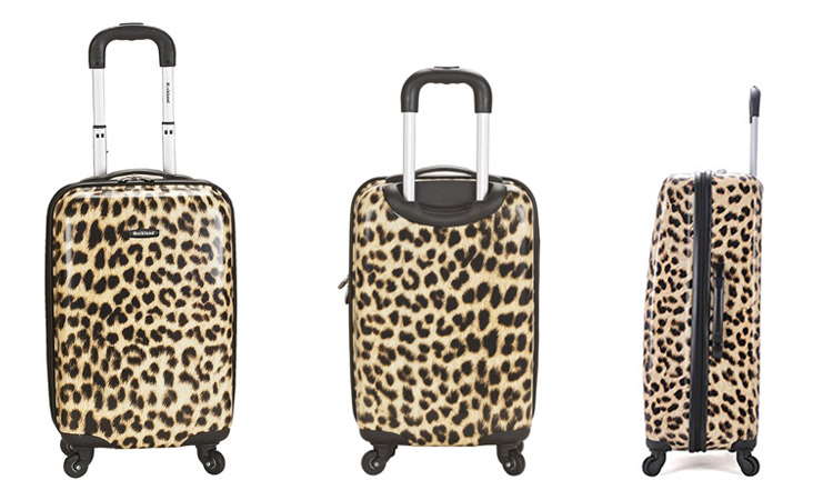 Front, back and side view of the Rockland Leopard Luggage Set